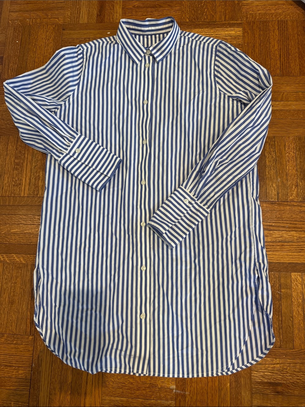 Peak Performance Blue and White Vertical Stripe Button-Down Shirt